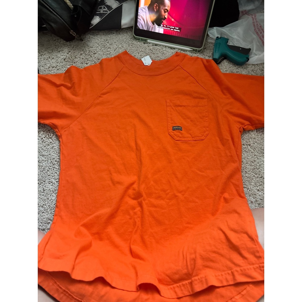 Ariat Rebar Safety Orange Work Shirt Pocket Tee High Vis Mens Medium S/S